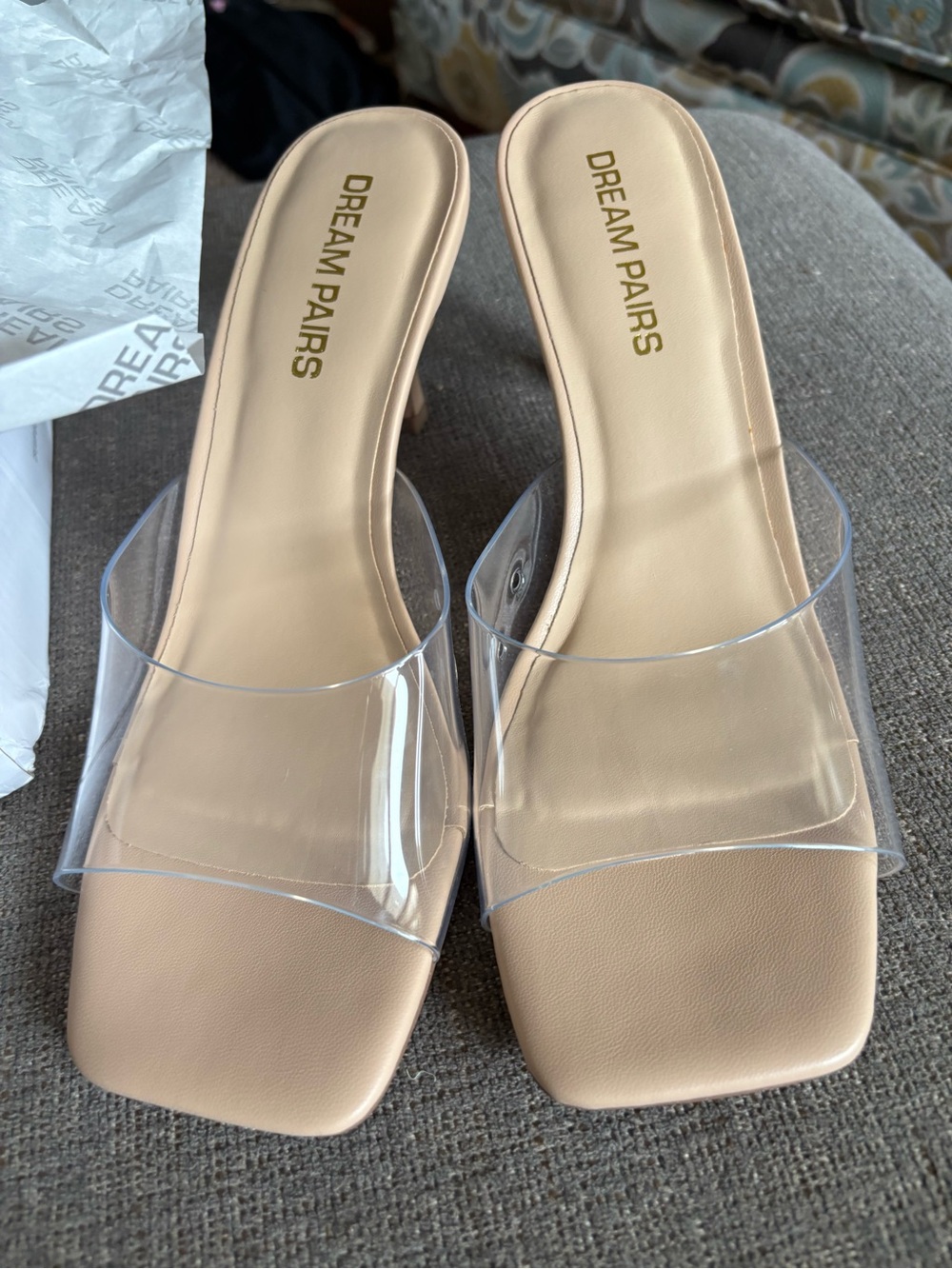 Dream Pairs Beige Clear Band Mule Slides